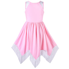 Girls Dress Flower Print Hanky Hem With Necklace Size 6-14 Years