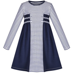 Girls Dress Long Sleeve Butterfly Color Contrast Casual Everyday Wearing Size 3-8 Years