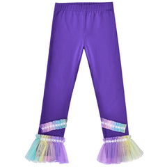 Girls Pants 3-Pack Cotton Leggings Lace Stretchy Kids Toddler Size 2-8 Years