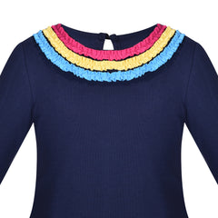 Girls Dress Long Sleeve Butterfly Color Contrast Casual Everyday Wearing Size 3-8 Years