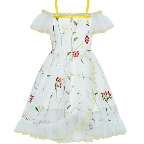 Girls Dress Off Shoulder Hi-low Skirt Bridesmaid Size 4-14 Years