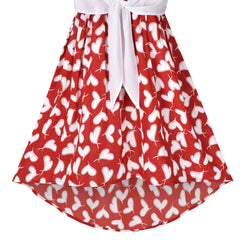 Girls Dress Chiffon Floral High-Low Tie Waist Party Princess Size 7-14 Years