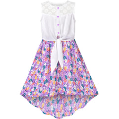 Girls Dress Chiffon Floral High-Low Tie Waist Party Princess Size 7-14 Years