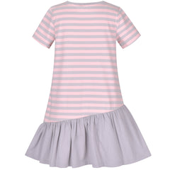 Girls Casual Dress Cotton Short Sleeve Swan Embroidered Size 2-8 Years
