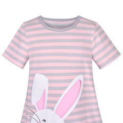 Girls Casual Dress Cotton Short Sleeve Swan Embroidered Size 2-8 Years