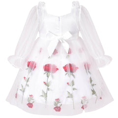 Girls Dress Rose Flower Embroidery Heart Shape Back Wedding Size 6-14 Years