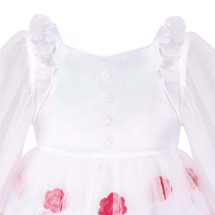 Girls Dress Rose Flower Embroidery Heart Shape Back Wedding Size 6-14 Years