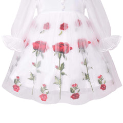 Girls Dress Rose Flower Embroidery Heart Shape Back Wedding Size 6-14 Years
