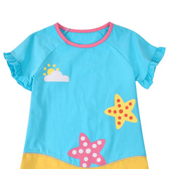 Girls Casual Dress Cotton Short Sleeve Swan Embroidered Size 2-8 Years