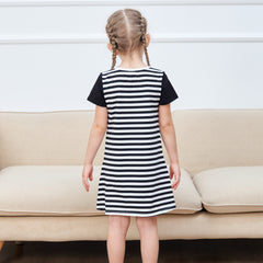 Girls Casual Dress Cotton Short Sleeve Swan Embroidered Size 2-8 Years