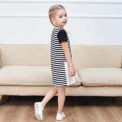 Girls Casual Dress Cotton Short Sleeve Swan Embroidered Size 2-8 Years