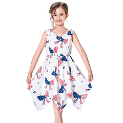 Girls Dress Flower Print Hanky Hem With Necklace Size 6-14 Years