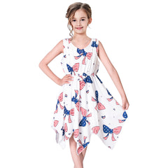 Girls Dress Flower Print Hanky Hem With Necklace Size 6-14 Years