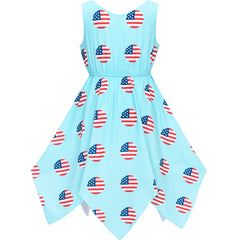 Girls Dress Flower Print Hanky Hem With Necklace Size 6-14 Years