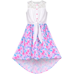 Girls Dress Chiffon Floral High-Low Tie Waist Party Princess Size 7-14 Years