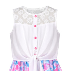 Girls Dress Chiffon Floral High-Low Tie Waist Party Princess Size 7-14 Years