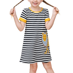 Girls Dress T-shirt Cotton Bird Embroidered Short Sleeve Size 2-8 Years