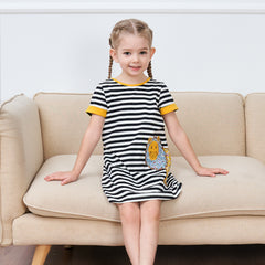 Girls Dress T-shirt Cotton Bird Embroidered Short Sleeve Size 2-8 Years