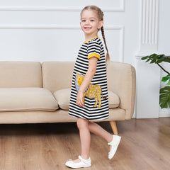 Girls Dress T-shirt Cotton Bird Embroidered Short Sleeve Size 2-8 Years