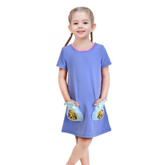 Girls Dress Flower Embroidered Stripe Short Sleeve Size 2-12 Years