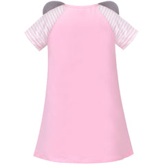 Girls Dress Flower Embroidered Stripe Short Sleeve Size 2-12 Years