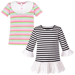 2 Packs Girls Top Tee Shirt Long Sleeve School Uniform Size 2-12 Years
