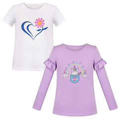 2 Packs Girls Top Tee Shirt Long Sleeve School Uniform Size 2-12 Years