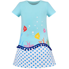 Girls Dress T-shirt Cotton Bird Embroidered Short Sleeve Size 2-8 Years