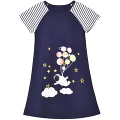 Girls Dress T-shirt Cotton Bird Embroidered Short Sleeve Size 2-8 Years