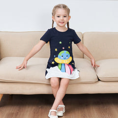 Girls Dress T-shirt Cotton Bird Embroidered Short Sleeve Size 2-8 Years