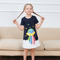 Girls Dress T-shirt Cotton Bird Embroidered Short Sleeve Size 2-8 Years