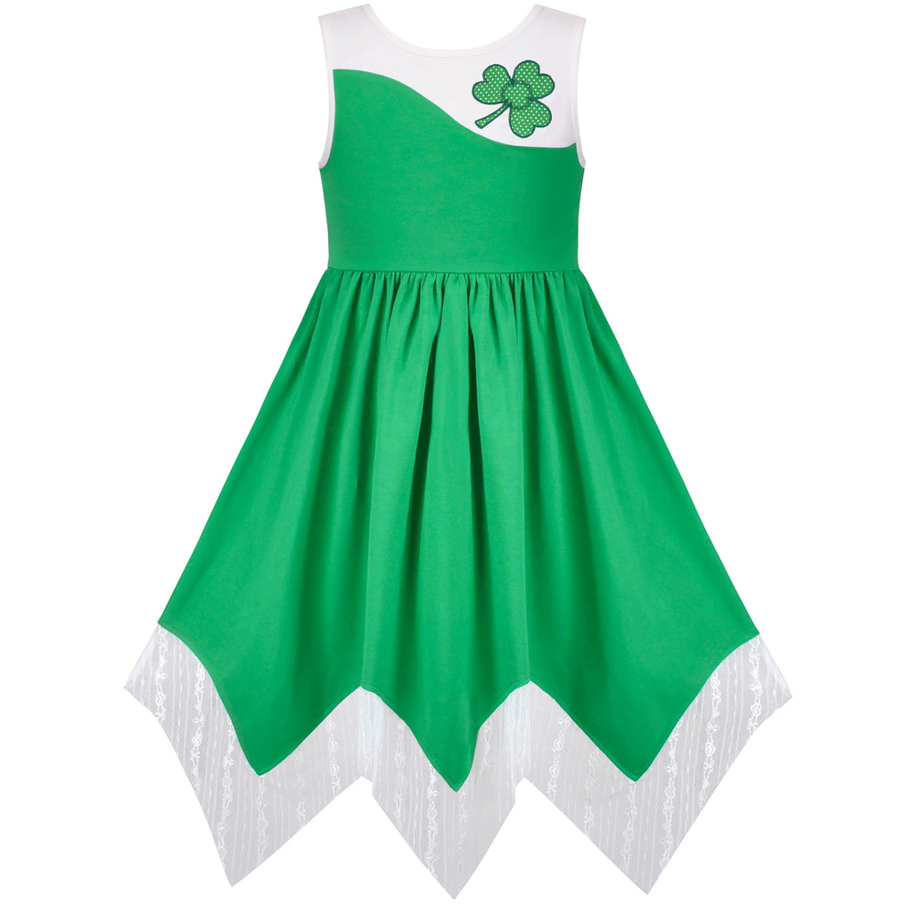 Girls Dress Flower Print Hanky Hem With Necklace Size 6-14 Years