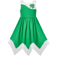 Girls Dress Flower Print Hanky Hem With Necklace Size 6-14 Years