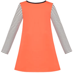 Girls Dress Long Sleeve Daisy Flower Striped Casual Cotton Size 3-12 Years