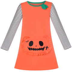 Girls Dress Long Sleeve Daisy Flower Striped Casual Cotton Size 3-12 Years