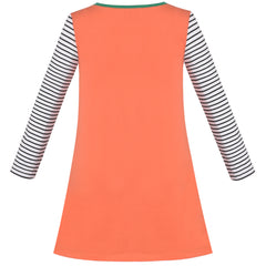 Girls Dress Long Sleeve Daisy Flower Striped Casual Cotton Size 3-12 Years