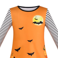 Girls Dress Long Sleeve Daisy Flower Striped Casual Cotton Size 3-12 Years