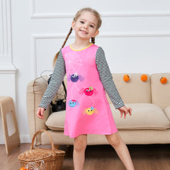 Girls Dress Long Sleeve Daisy Flower Striped Casual Cotton Size 3-12 Years