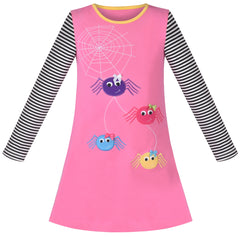 Girls Dress Long Sleeve Daisy Flower Striped Casual Cotton Size 3-12 Years