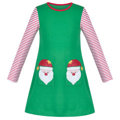 Girls Dress Long Sleeve Daisy Flower Striped Casual Cotton Size 3-12 Years