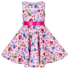 Girls Dress Vintage Floral Lace O Neck Sleeveless Bow Size 4-14 Years