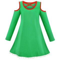 Girls Dress Long Sleeve Daisy Flower Striped Casual Cotton Size 3-12 Years