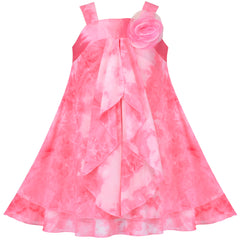 Girls Dress Sleeveless Halter Flower Multi Layer Chiffon Size 3-14 Years