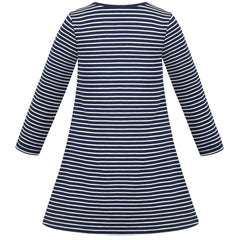 Girls Dress Long Sleeve Daisy Flower Striped Casual Cotton Size 3-12 Years