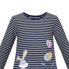 Girls Dress Long Sleeve Daisy Flower Striped Casual Cotton Size 3-12 Years