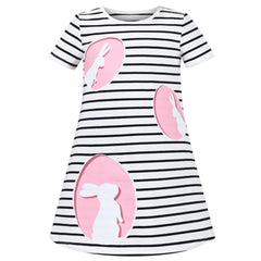 Girls Casual Dress Cotton Short Sleeve Swan Embroidered Size 2-8 Years