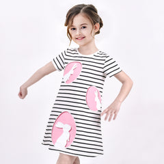 Girls Casual Dress Cotton Short Sleeve Swan Embroidered Size 2-8 Years