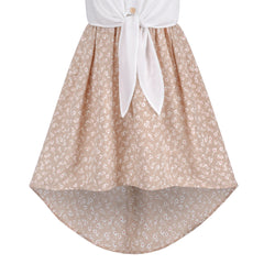 Girls Dress Chiffon Floral High-Low Tie Waist Party Princess Size 7-14 Years