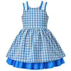 Girls Dress Polka Dot Overlap Design With Trim Size 3-14 Years