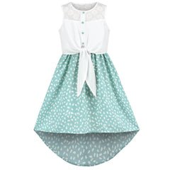 Girls Dress Chiffon Floral High-Low Tie Waist Party Princess Size 7-14 Years